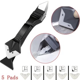 Resim 5'li 1 Arada Silikon Kazıyıcı Set Babalar Günü İçin - Zımpara ve Dolgu Sökücü Kiti, 5 Değiştirilebilir Ped ile, Ergonomik Saplı, Pürüzsüz Yüzeyler için Zemine & Camda Kullanım, Elektriksiz 
