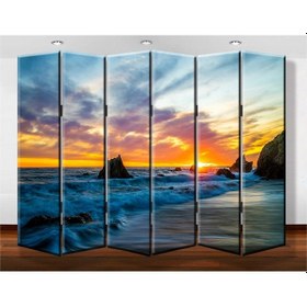 Resim Dekobul Sahil 6 Kanat Tekerlekli Kanvas Paravan 