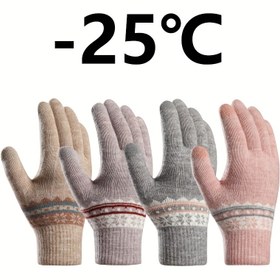 Resim Kadınlar için Kışlık Sıcak Dokunmatik Ekran Eldivenleri, Esnek Akrilik Tam Parmaklı Kadın Bayan Kış Eldivenleri 