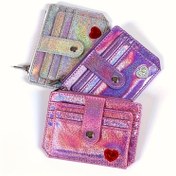 Resim Parlak Simli Kadın Fermuarlı Cüzdan - Kalp Charm'lu, Çok Bölmeli Kredi Kartı ve Bozuk Para Cüzdanı, Günlük Kullanım, Parti Aksesuarı, Polyester Astar 