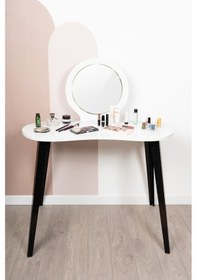 Resim Eva Makyaj Masası Aynalı Makyaj Masası Beyaz Şifonyer Siyah 