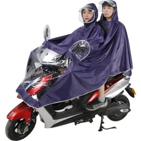 Resim Junheli-HB Çift Şapka ve Ağzına Kadar Motosiklet Büyük Elektrikli Araba Iki Kişilik Sürme Yağmurluk (Yurt Dışından) 
