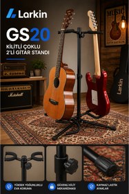 Resim Larkin GS20 Kilitli Çoklu 2li (İkili) Ukulele Saz Akustik Klasik Elektro Gitar Standı Sehpası 