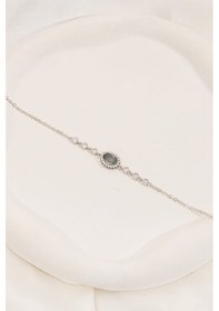 Resim Aquamarin Taşlı Rodyum Oval Anturaj Gümüş Bileklik 