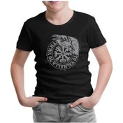 Resim Crow With Vallaha Viking Sign Siyah Çocuk Tshirt 001 