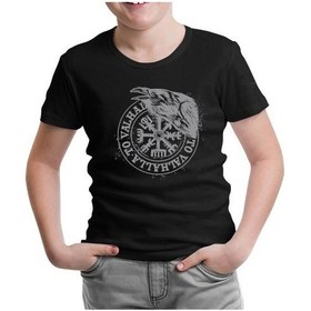 Resim Crow With Vallaha Viking Sign Siyah Çocuk Tshirt 001 