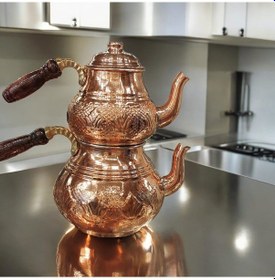 Resim Bakır Çaydanlık & Bakır Demlik Çiçek Desenli Bakır Çaydanlık Büyü 
