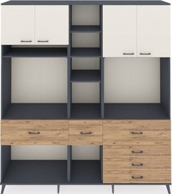 Resim Hyperion Dolap 11 Raflı 6 Çekmeceli 4 Kapaklı 220x44x243 Antrasit-aytaşı/çam Aytası/atlas Çam 