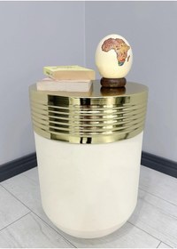 Resim Elegant Dekoratif Gold Darbuka Krem Sehpa 60cm 