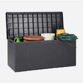 Resim Csb Store Rattan Desenli Büyük Boy Bahçe Depolama Sandığı - Kilitlenebilir Plastik Saklama Kutusu, Depolama 