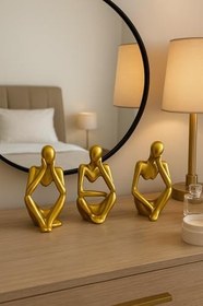 Resim Ev & Ofis Dekoru – Gold 3’lü İnsan Figürü Seti | El Yapımı Minimalist Heykel Takımı 