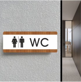 Resim zafrakreklam WC Ofis Departman Kapı İsimliği, Yönlendirme levhası 26X10Cm BEYAZ-CEVİZ 