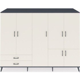 Resim Kronos Dolap 12 Raflı 2 Çekmeceli 7 Kapaklı 220x59x163 Antrasit-aytaşı Aytası - Antrasıt 