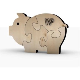 Resim Masif Ahşap Puzzle Çocuklar İçin Boyanabilir Domuz Boya Setli 