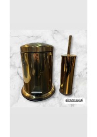 Resim İsaoğlu Yapı Gold Çöp Kovası Ve Fırça Pirinç Banyo Çöp Kovası Gold Yavaş Kapanan Tasarım Gold Altın 