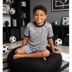 Resim NiCe İç Giyim Futbol Temalı Gri Renk Bisiklet Yaka Kısa Kol T-Shirt & Şort Erkek Çocuk Pijama Takım Pamuklu Penye 