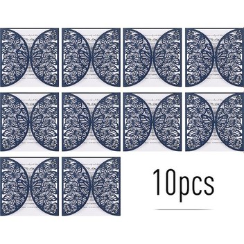 Kangvka D0100 Mavi İç Kartlı Davetiye Seti 10 Adet - Gelinlik, Doğum Günü, Toplantı Davetleri İçin Zarf Ve İç Blok Notu İle Floral Desenli Perl Kağıt