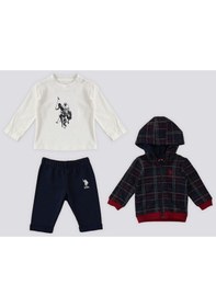 Resim U.s. Polo Assn Lacivert Fermuarlı Ekose Üst Detay Bebek 3'lü Takım 001 