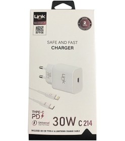 Resim Linktech C214 Type-c Ve Lightning Kablolu Şarj Aleti 