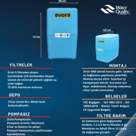 Resim Evora 8 Lt. Metal Tanklı Çift Karbonlu Kapalı Kasa Pompasız Su Arıtma Cihazı 