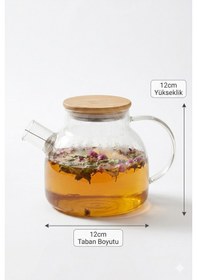 Resim 800 Ml Borosilikat Isıya Dayanıklı Cam Demlik Bambu Kapaklı Süzgeçli Ateşe Dayanıklı Şık Bitki Çayı Şeffaf 