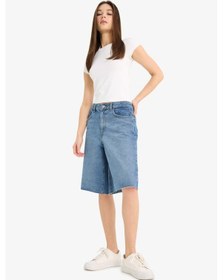 Resim DeFacto Yüksek Bel Jean Bermuda Şort E1603AX25SMNM28 Mavi 