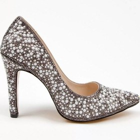Resim Kadın Moda Şık Gold Full Inci Aynalı Klasik Düğün Nişan Gece Abiye Ayakkabı Platin 