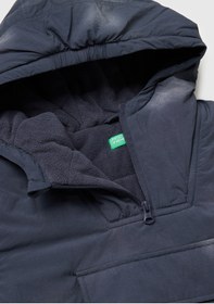 Resim United Colors of Benetton Erkek Çocuk Bej-Koyu Pembe Yama Detaylı Cepli Kısmi Fermuarlı Kapüşonlu Mont 