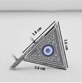 Resim Nazar Boncuğu Tasarımlı 925 Ayar Gümüş Üçgen Muska Kabı 