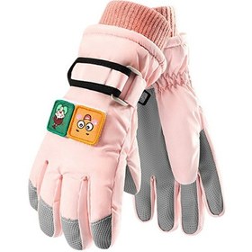 Resim Açık Hava Aktiviteleri İçin Kış Suya Dayanıklı Karikatür Çocuk Kayak Eldiveni Tam Parmak Eldivenler - Açık Pembe M Açık Pembe 