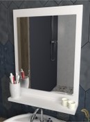 Resim sezer mobilya dekorasyon Sezer Görkem Raflı Dikey Ayna 60x45cm (BEYAZ) Dresuar Koridor Duvar Salon Banyo Wc Ofis Yatak Odası 