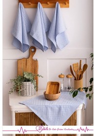 Resim 2 Adet 40x60 Dama Desen Mutfak Havlusu, Sunum Havlusu, Dekoratif Havlu Mavi 
