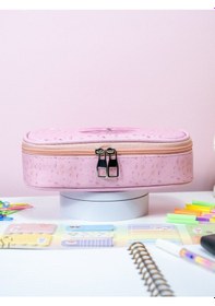 Resim Kalem Kutusu Oval Tasarım Tek Bölmeli Sakura Temalı Vegan Deri Kalemlik Onesize 