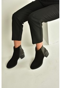 Resim Fox Shoes V555559502 Siyah Hakiki Deri Süet Kalın Topuklu Kadın Bot Siyah 