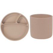 Resim Oioi 2'li Beslenme Seti Bardak+Porsiyon Tabak Bej 