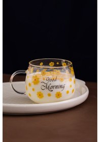 Resim Porsima 2089 2li Borosilikat Isıya Ateşe Dayanıklı Cam Kulplu Çay Bardağı Kahve Bardak Kupa Sarı 400 Ml Şeffaf 