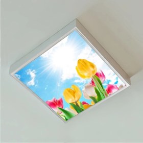 Resim Gökyüzü Panel Banyo Avize- 60WATT-60 cm x 60 cm LED Yatak Odası Avize-Renkli Laleler Tasarım Aydınlatma-Tavana Model 