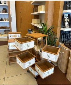 Resim Ahşap Kare Sebzelik 5 Katlı Yana Açılır Patates Soğan Tekerlekli Sebzelik Zeytin Beyaz 