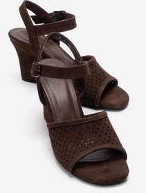 Resim LuviShoes HERVON Kahverengi Süet Kadın Dolgu Topuklu Ayakkabı 