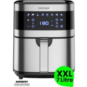 Resim Goldmaster Superfry 7 Litre Inox Geniş Hazneli Xxl Dokunmatik 8 Ön Ayarlı Airfryer Sıcak Hava Fritözü 