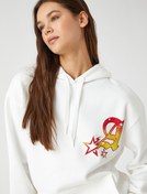 Resim Oversize Sweatshirt Kapüşonlu Baskılı Uzun Kollu İçi Polarlı 
