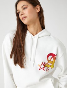 Resim Oversize Sweatshirt Kapüşonlu Baskılı Uzun Kollu İçi Polarlı 