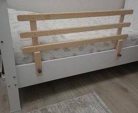 Resim Doğal Ahşap Bebek Çocuk Yatak Koruma Bariyeri Korkuluk Beşik Korkuluğu 90x45 