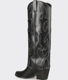 Resim Elle Shoes Siyah Deri Kadın Western Çizme 