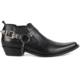 Resim FootCourt Siyah Erkek Kovboy Ayakkabısı Kuşaklı 