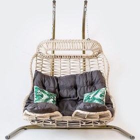 Resim Holiday Modern Salıncak - Kahve Rattan - Krem Kumaş 