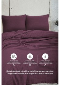 Resim %100 Pamuk Çift Kişilik Müslin Yatak Örtüsü 4 Katlı Yumuşak Battaniye Müslin Pike Takımı 3 Parça Mor Mor 