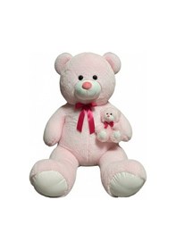 Resim Yavrulu Oturan Peluş Ayı 120 Cm Pembe Çok Renkli 