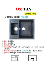 Resim Öztaş TA-60a Granit Mutfak Eviye Antrasit Tek Gözlü 485 x 595 MM 