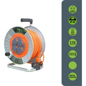 Resim Bylion Mmp Serisi IP44 Makaralı Seyyar Uzatma Kablosu 20 Metre 3g2,5mm² (Türk Malı, Yüksek Darbe Dayanımı, Metal Sac, Dış Mekan, Su Sıçramalarına Karşı Korumalı, Turuncu Kablo, Termal Sigortalı) 